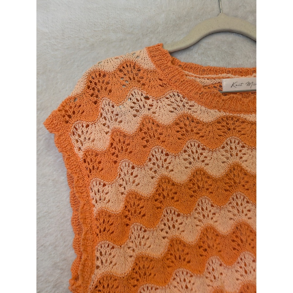 Knit Mix Sweater Vest Women's S Orange Chevron Cropped Boho - Picture 3 of 10